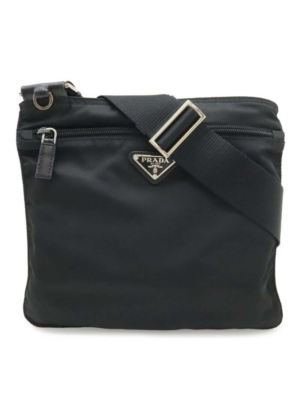 Prada Triangle Logo Shoulder Bag / Nylon / Leather / Nero Black / Silver - Picture 1 of 8